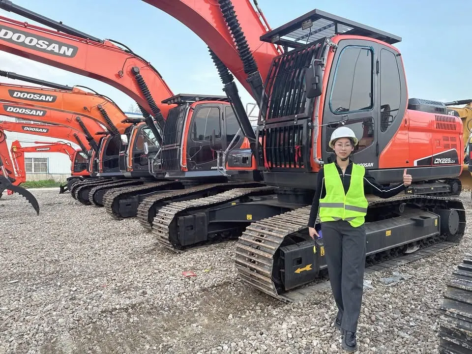Used excavators of several brands in a yard in China